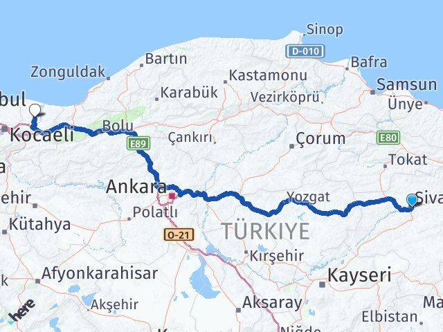 Sivas Ferizli Sakarya Arası Kaç Km - Yol Haritası