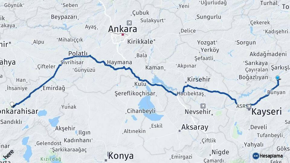 Gemerek Afyonkarahisar Arası Kaç Km - Yol Tarifi