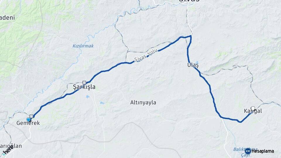 Sivas Gemerek Kangal Arası Kaç Km - Yol Haritası