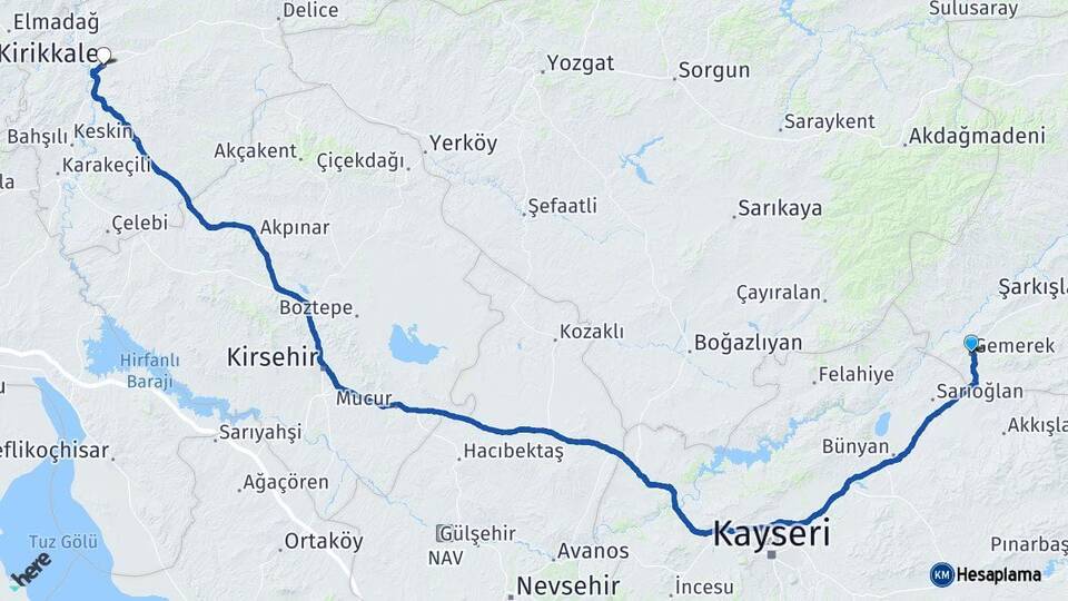 Sivas Gemerek Kırıkkale Arası Kaç Km - Yol Haritası