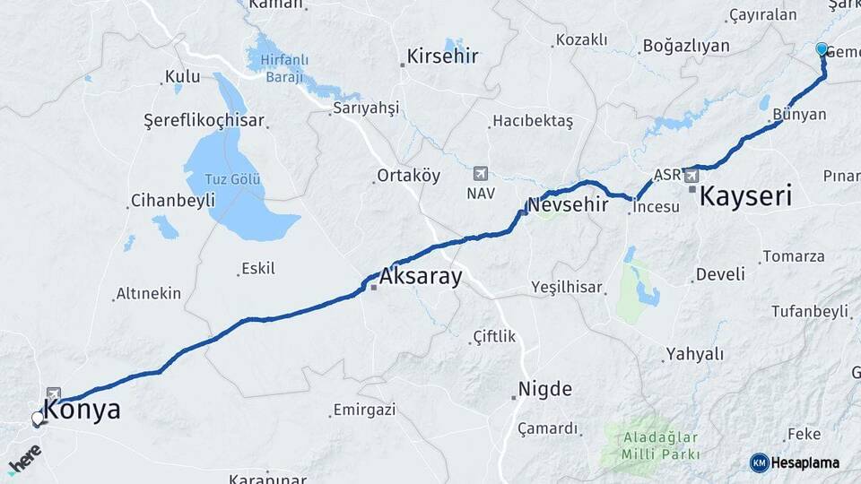 Sivas Gemerek Konya Arası Kaç Km - Yol Haritası