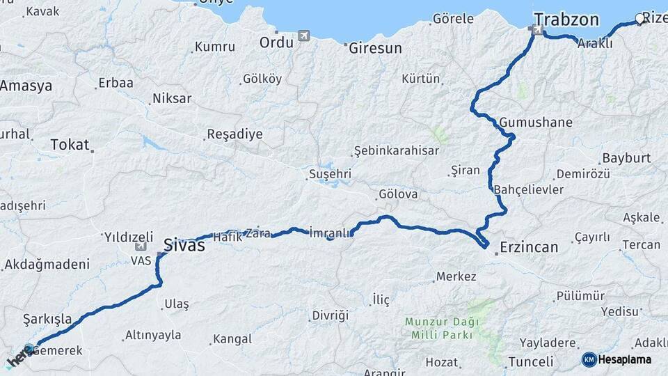 Gemerek Rize Arası Kaç Km - Yol Tarifi