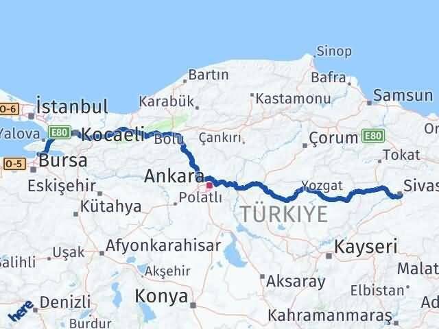 Sivas Gemlik Bursa Arası Kaç Km - Yol Haritası