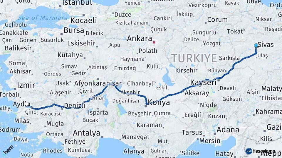 Sivas Germencik Aydın Arası Kaç Km - Yol Haritası