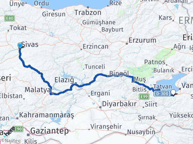 Sivas Gevaş Van Arası Kaç Km - Yol Haritası