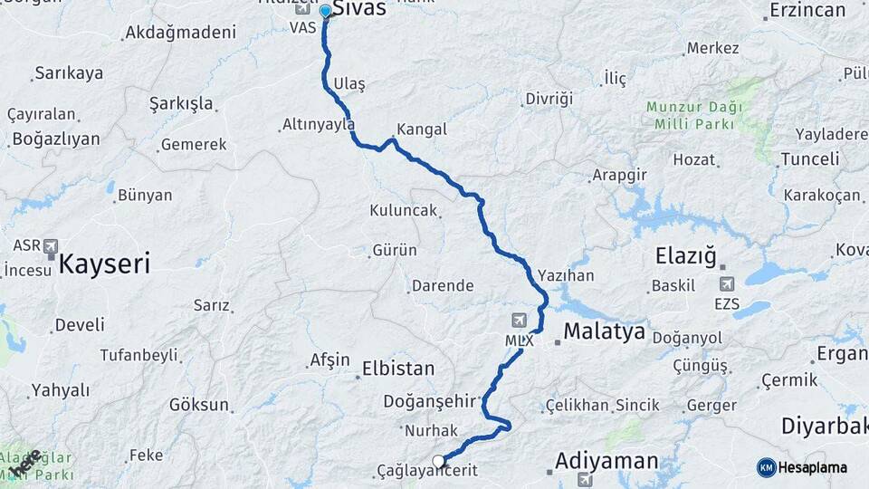 Sivas Gölbaşı Adıyaman Arası Kaç Km - Yol Haritası