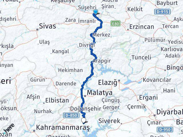 Sivas Gölova Adıyaman Arası Kaç Km - Yol Haritası