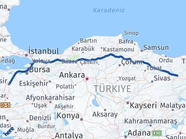 Sivas Gölova Balıkesir Arası Kaç Km - Yol Haritası