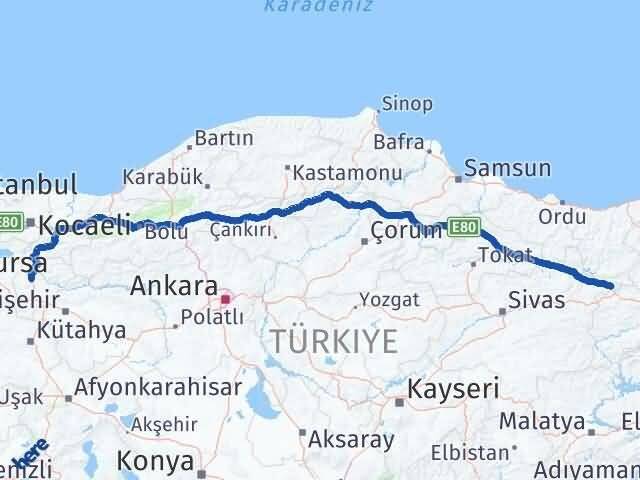 Sivas Gölova Bilecik Arası Kaç Km - Yol Haritası