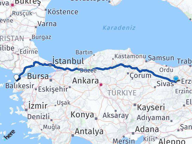 Sivas Gölova Çanakkale Arası Kaç Km - Yol Haritası