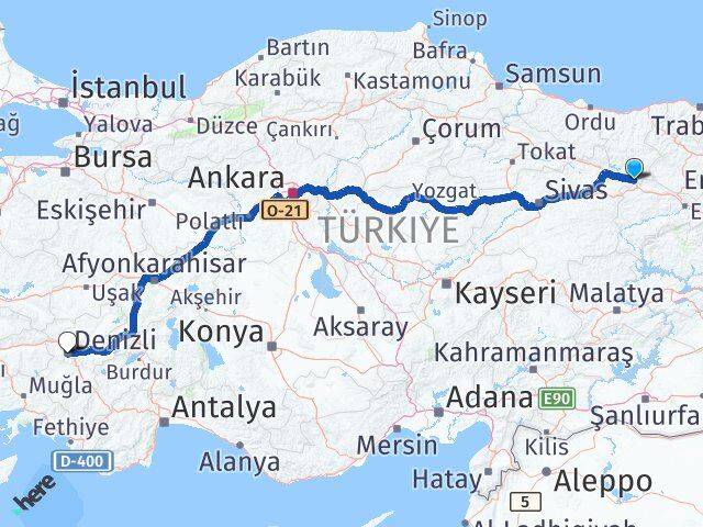 Sivas Gölova Denizli Arası Kaç Km - Yol Haritası