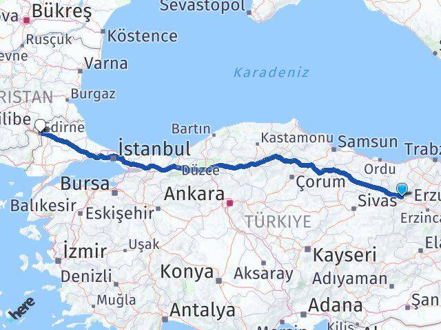 Sivas Gölova Edirne Arası Kaç Km - Yol Haritası