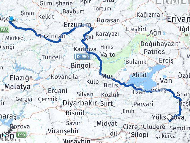 Sivas Gölova Hakkari Arası Kaç Km - Yol Haritası