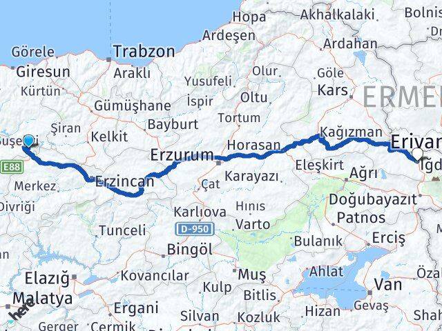 Sivas Gölova Iğdır Arası Kaç Km - Yol Haritası