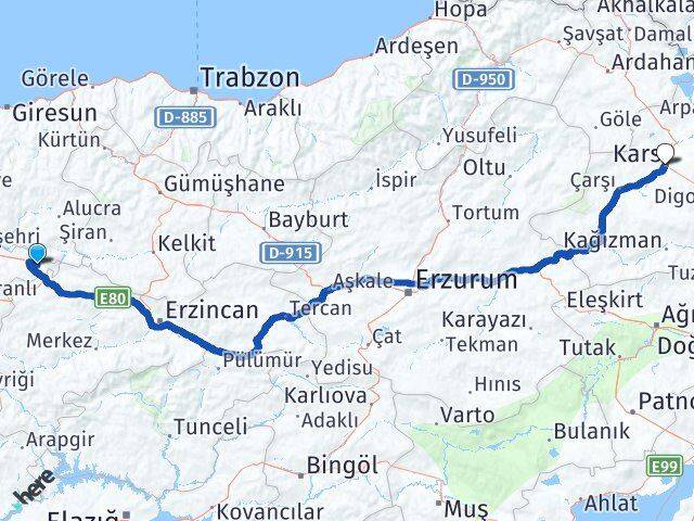 Sivas Gölova Kars Arası Kaç Km - Yol Haritası