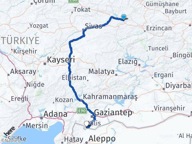 Sivas Gölova Kilis Arası Kaç Km - Yol Haritası