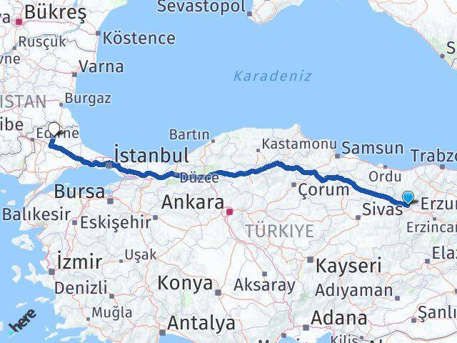 Sivas Gölova Kırklareli Arası Kaç Km - Yol Haritası