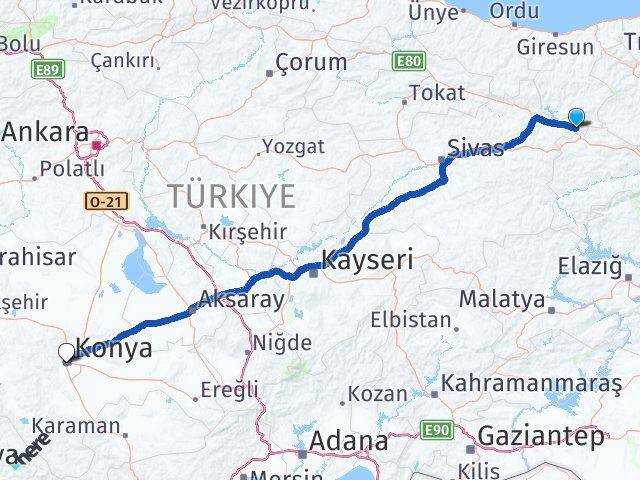Sivas Gölova Konya Arası Kaç Km - Yol Haritası