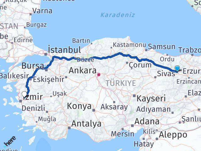 Sivas Gölova Manisa Arası Kaç Km - Yol Haritası