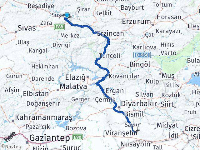 Sivas Gölova Mardin Arası Kaç Km - Yol Haritası