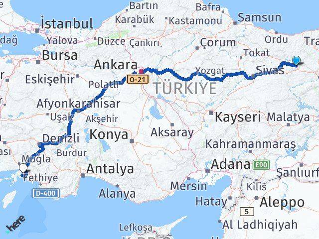 Sivas Gölova Muğla Arası Kaç Km - Yol Haritası