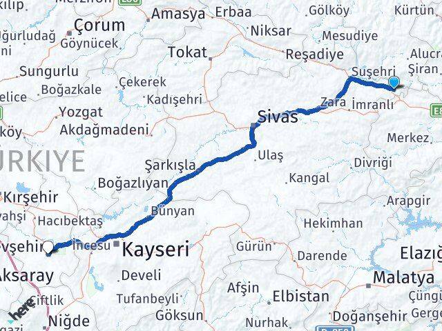 Sivas Gölova Nevşehir Arası Kaç Km - Yol Haritası
