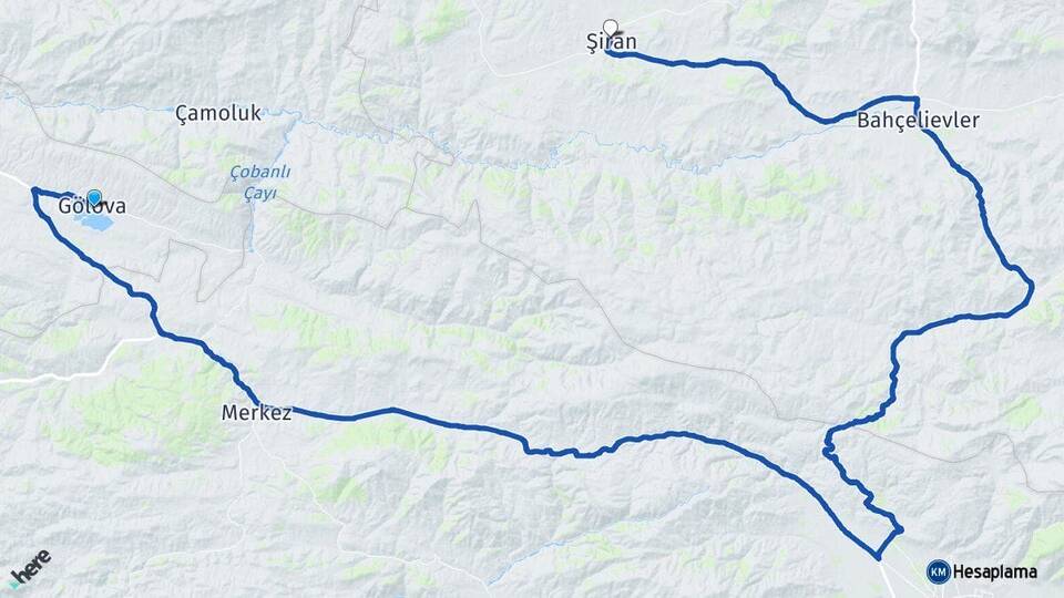 Sivas Gölova Şiran Gümüşhane Arası Kaç Km - Yol Haritası