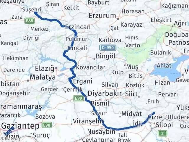 Sivas Gölova Şırnak Arası Kaç Km - Yol Haritası