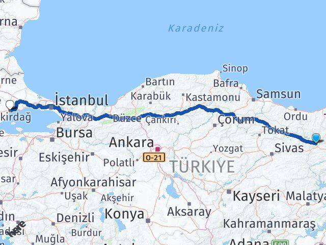 Sivas Gölova Tekirdağ Arası Kaç Km - Yol Haritası