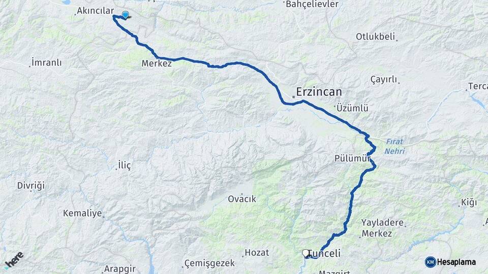 Sivas Gölova Tunceli Arası Kaç Km - Yol Haritası