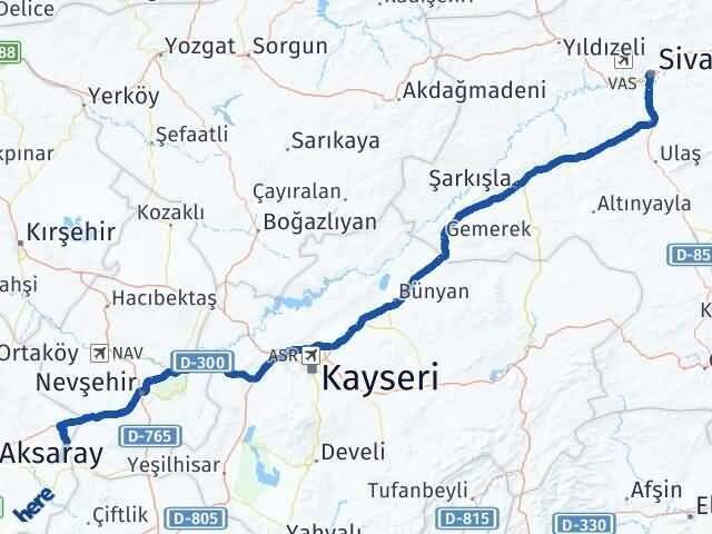 Sivas Gülağaç Aksaray Arası Kaç Km - Yol Haritası