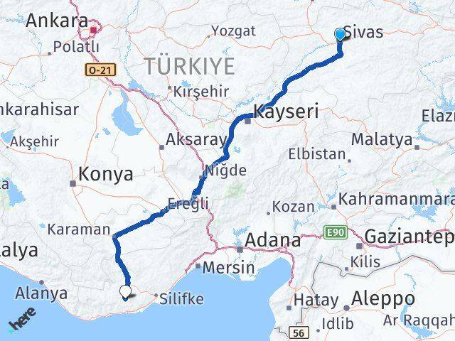 Sivas Gülnar Mersin Arası Kaç Km - Yol Haritası