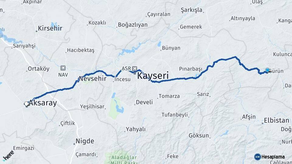 Sivas Gürün Aksaray Arası Kaç Km - Yol Haritası
