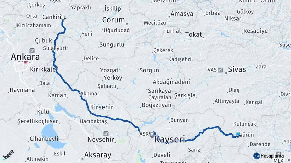 Sivas Gürün Çankırı Arası Kaç Km - Yol Haritası