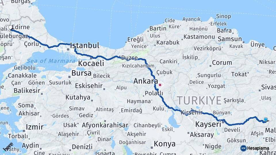 Sivas Gürün Edirne Arası Kaç Km - Yol Haritası