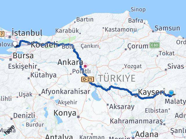 Sivas Gürün Yalova Arası Kaç Km - Yol Haritası
