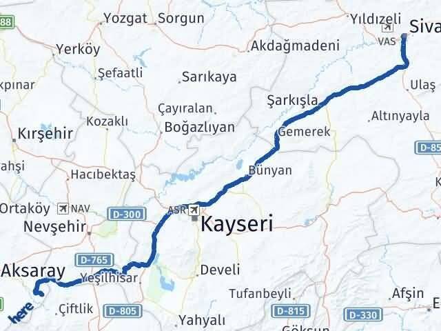 Sivas Güzelyurt Aksaray Arası Kaç Km - Yol Haritası