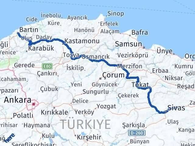 Sivas Hafik Bartın Arası Kaç Km - Yol Haritası