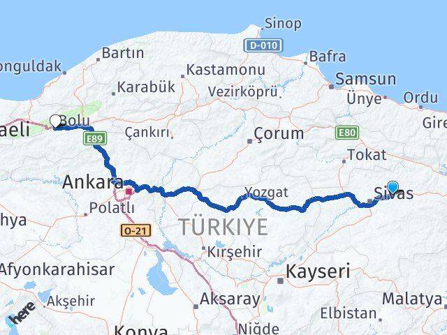 Sivas Hafik Bolu Arası Kaç Km - Yol Haritası