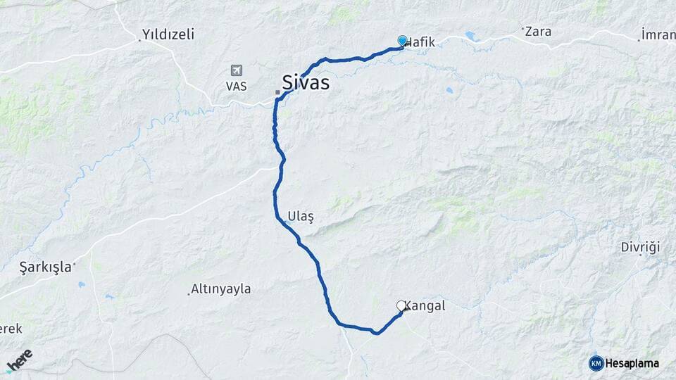 Sivas Hafik Kangal Arası Kaç Km - Yol Haritası