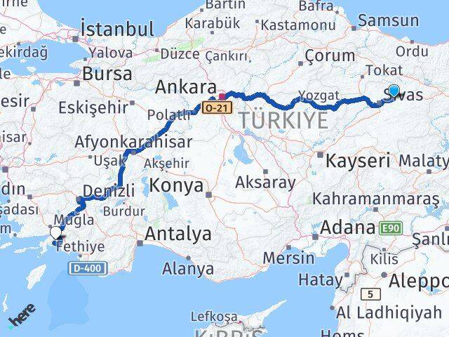Sivas Hafik Muğla Arası Kaç Km - Yol Haritası