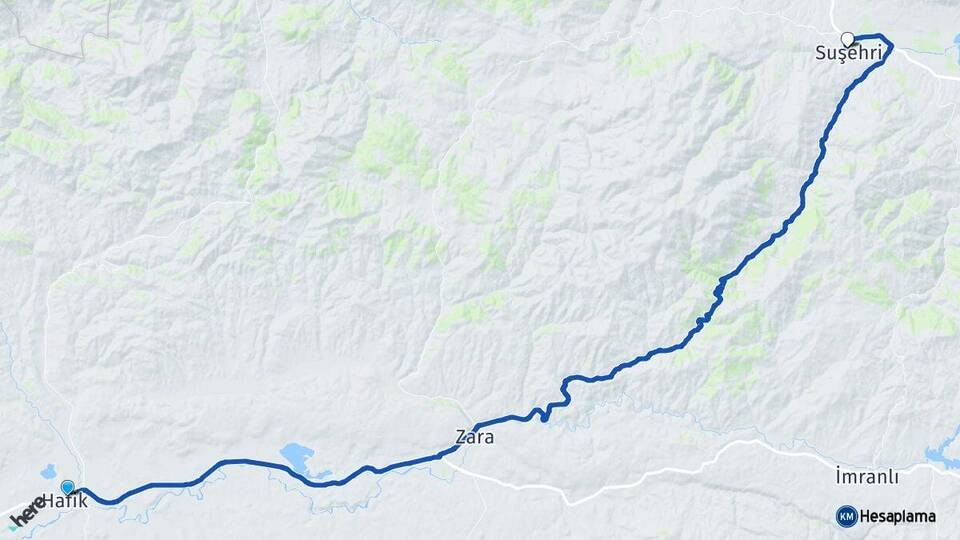 Sivas Hafik Suşehri Arası Kaç Km - Yol Haritası