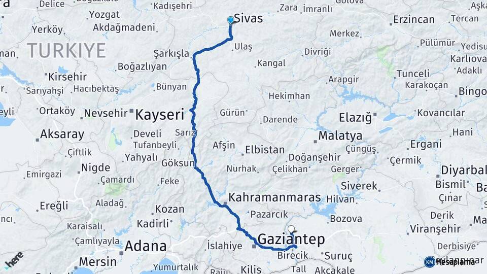 Sivas Halfeti Şanlıurfa Arası Kaç Km - Yol Haritası