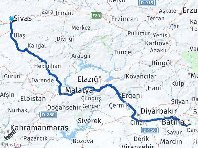 Sivas Hasankeyf Batman Arası Kaç Km - Yol Haritası