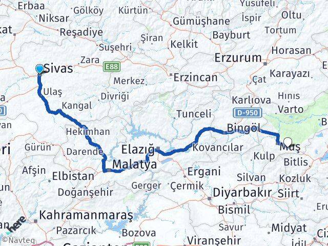 Sivas Hasköy Muş Arası Kaç Km - Yol Haritası