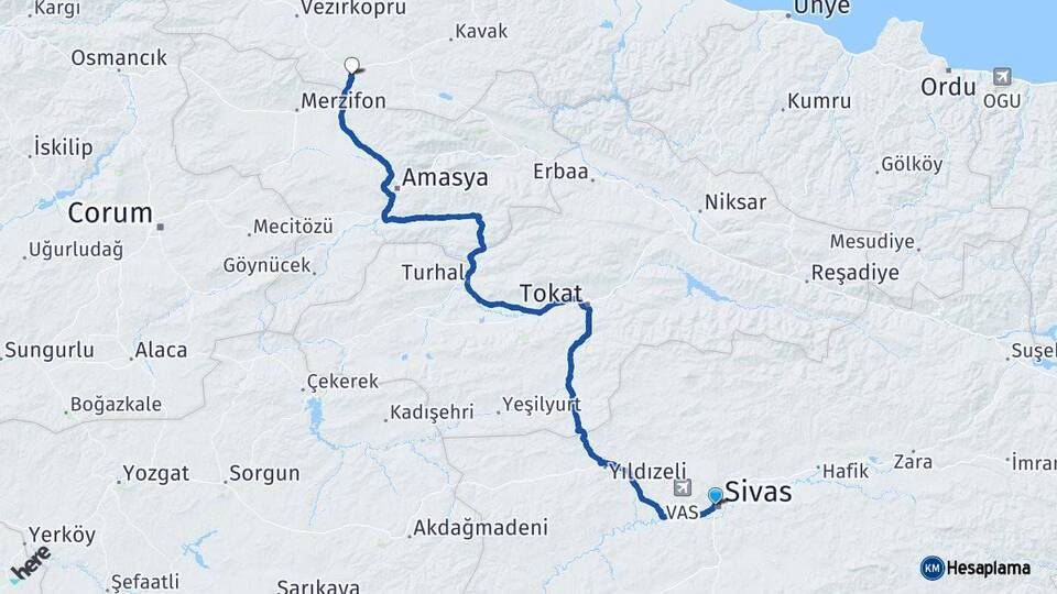 Sivas Havza Samsun Arası Kaç Km - Yol Haritası