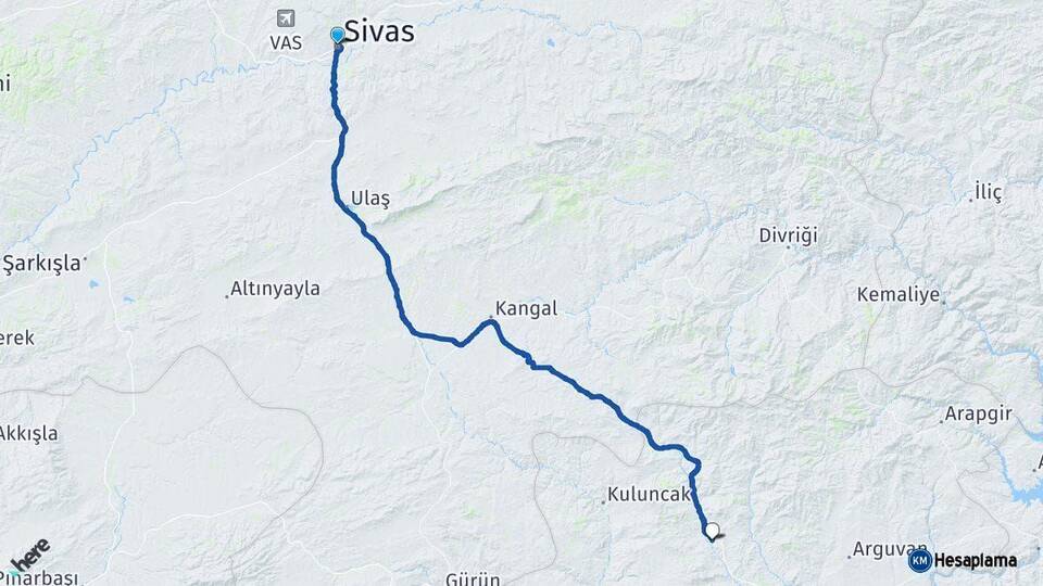 Sivas Hekimhan Malatya Arası Kaç Km - Yol Haritası