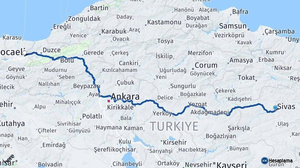 Sivas Hendek Sakarya Arası Kaç Km - Yol Haritası