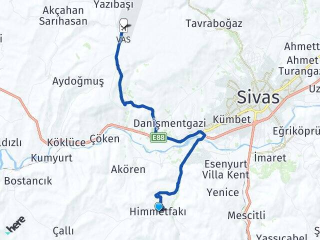 Himmetfakı Nuri Demirağ Havalimanı Arası Kaç Km - Yol Tarifi