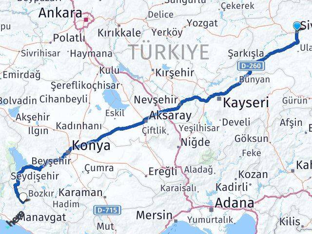 Sivas İbradı Antalya Arası Kaç Km - Yol Haritası